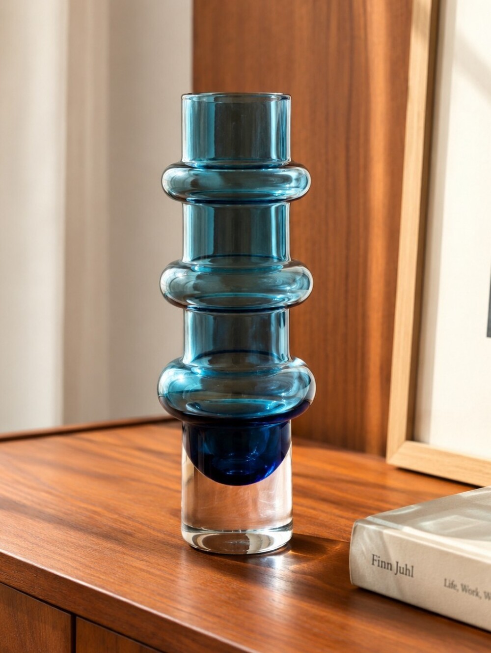 Vintage Åseda Sweden Blue Art Glass Vase Bo Borgström